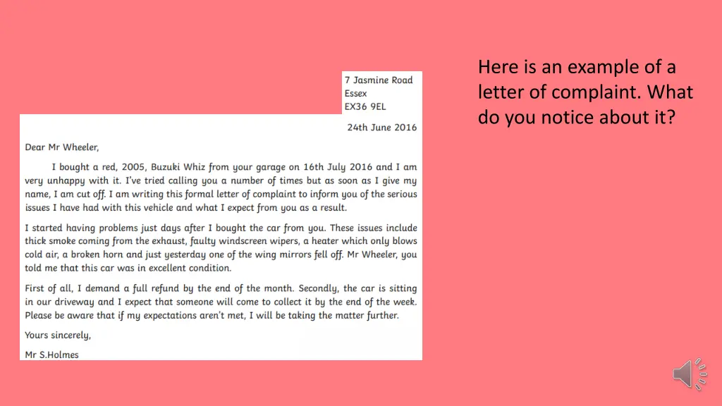 here is an example of a letter of complaint what