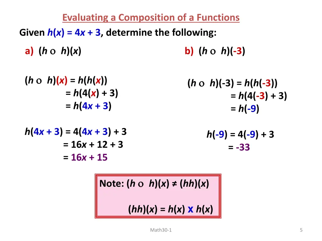 evaluating a composition of a functions