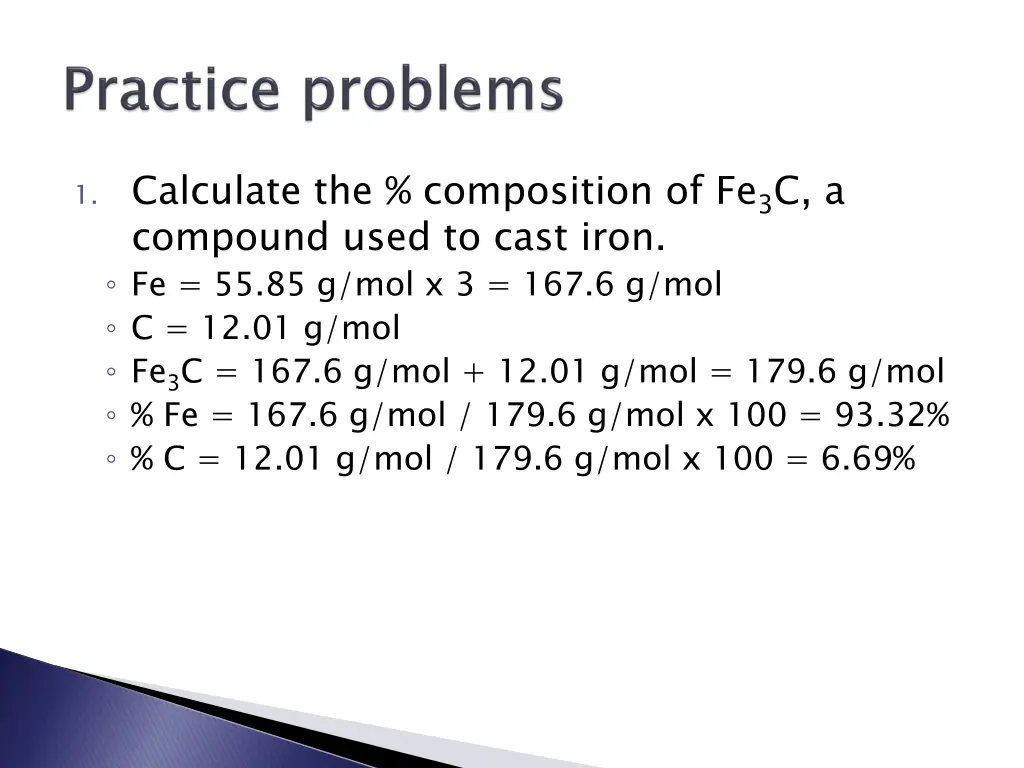 1 calculate the composition of fe 3 c a compound 1