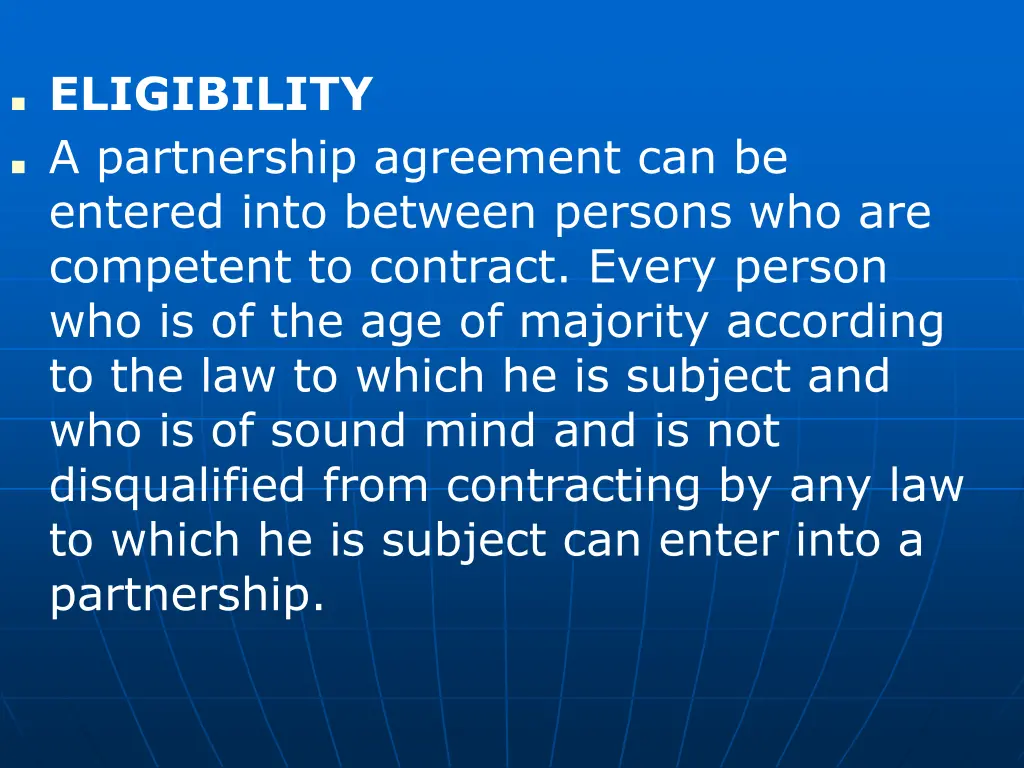 eligibility a partnership agreement