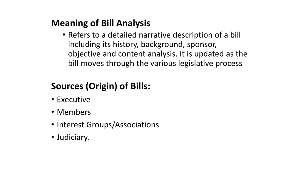 meaning of bill analysis refers to a detailed