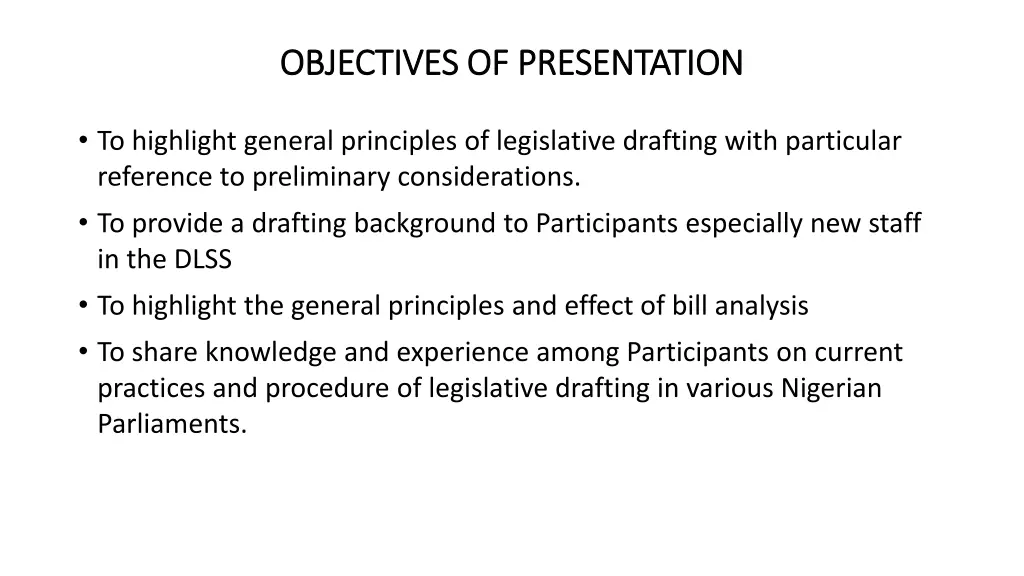 objectives of presentation objectives