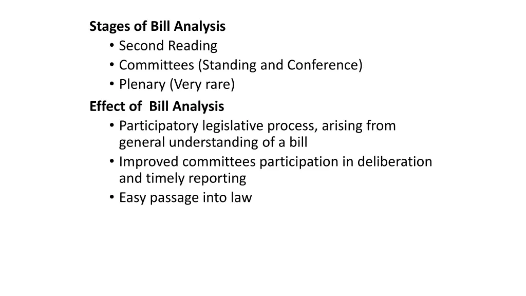 stages of bill analysis second reading committees