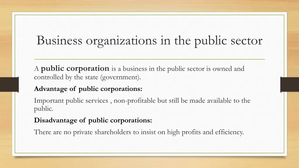 business organizations in the public sector