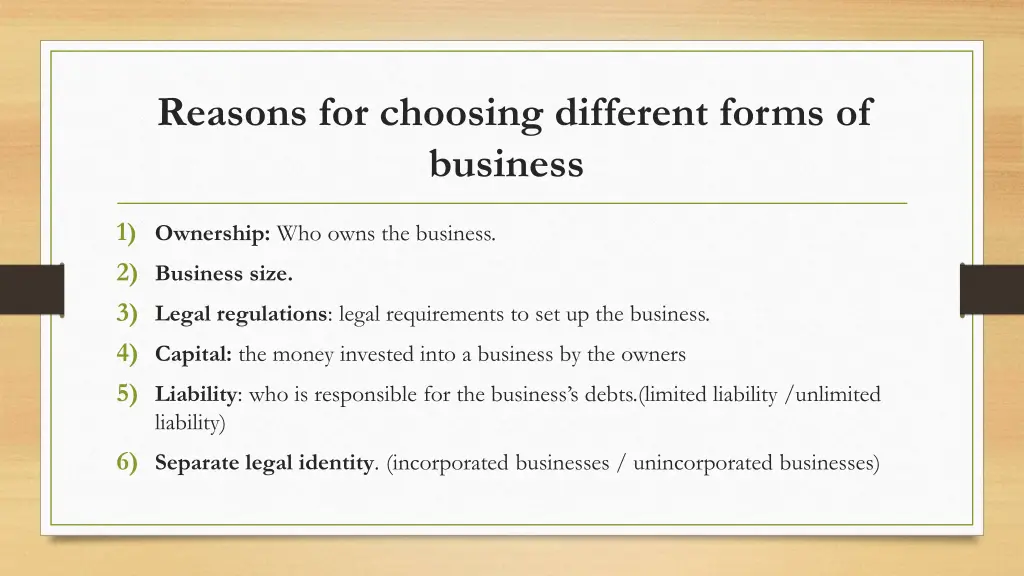 reasons for choosing different forms of business