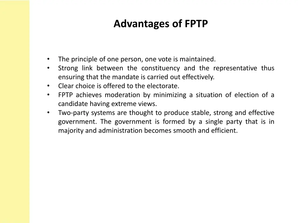 advantages of fptp