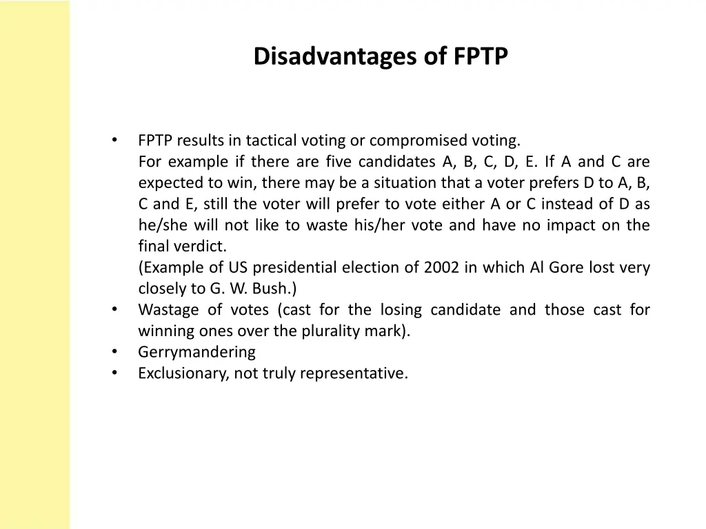 disadvantages of fptp