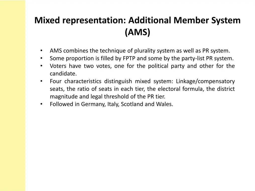 mixed representation additional member system ams