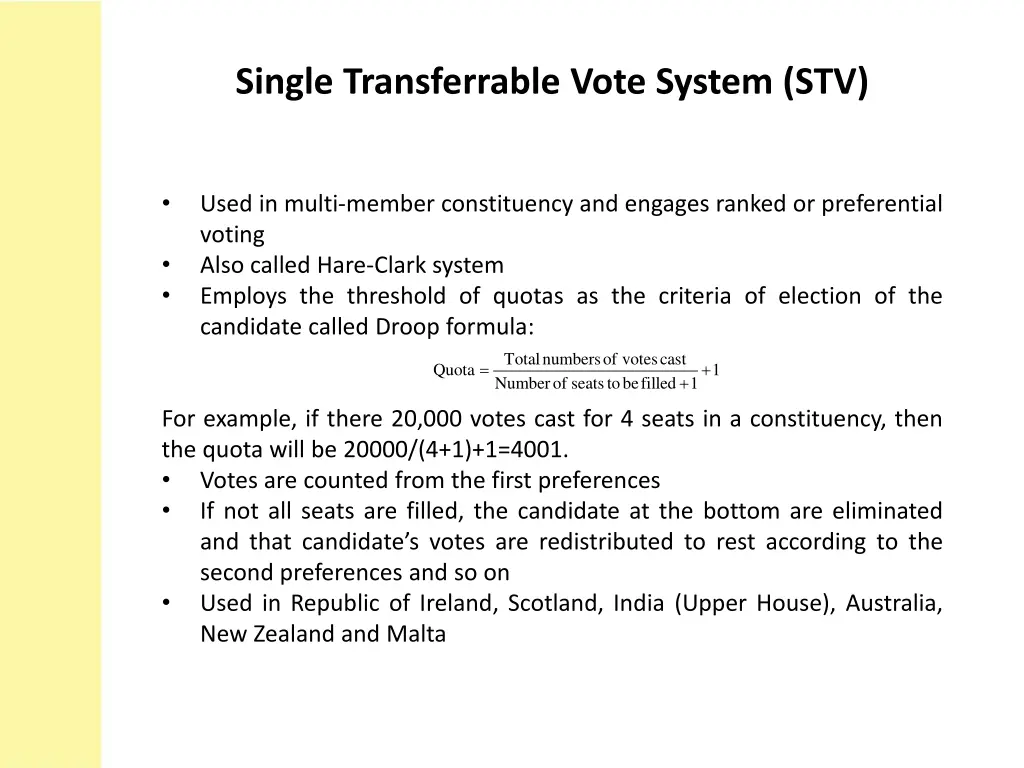 single transferrable vote system stv