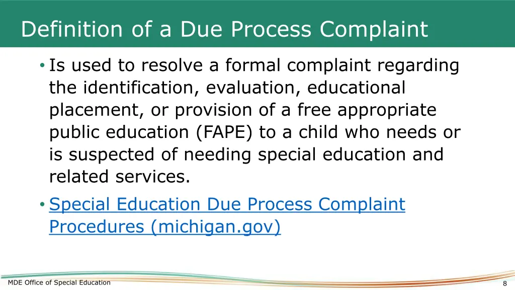 definition of a due process complaint