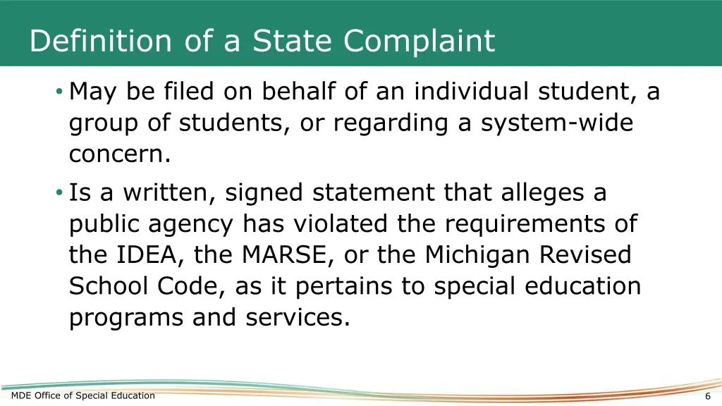 definition of a state complaint