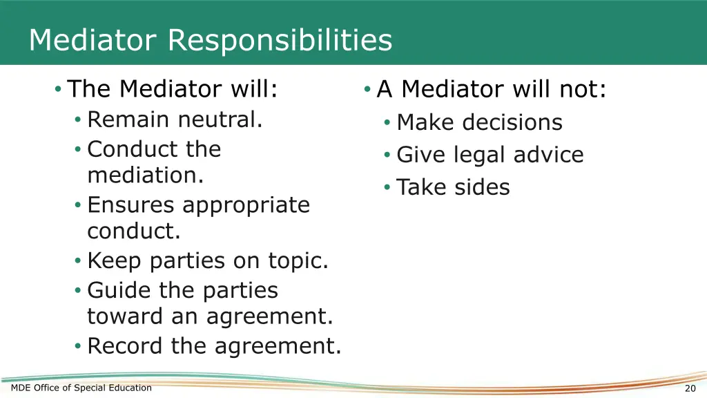 mediator responsibilities