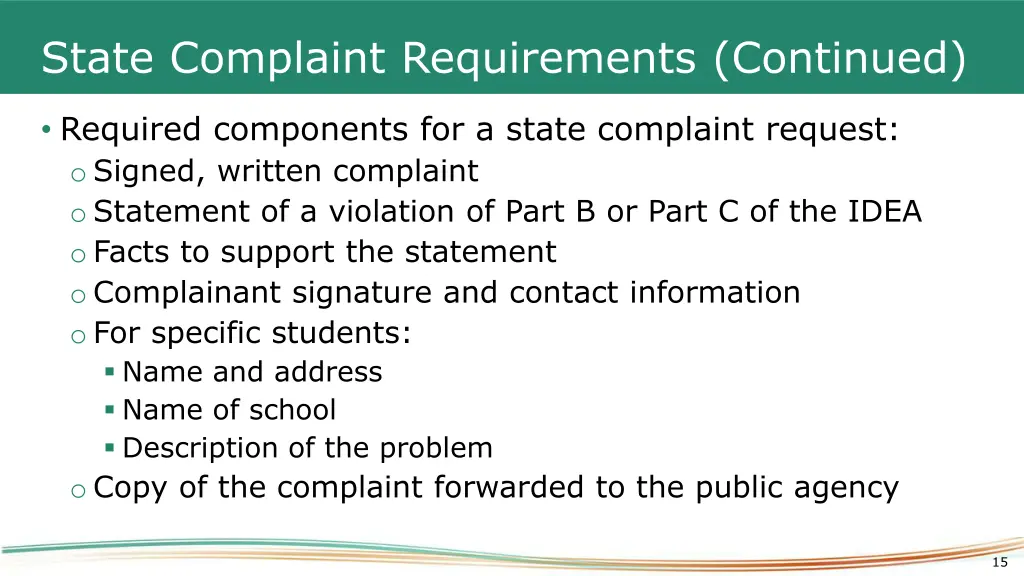 state complaint requirements continued