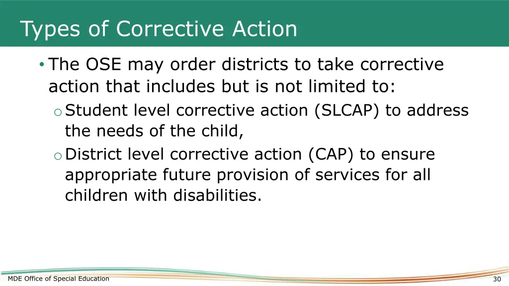 types of corrective action