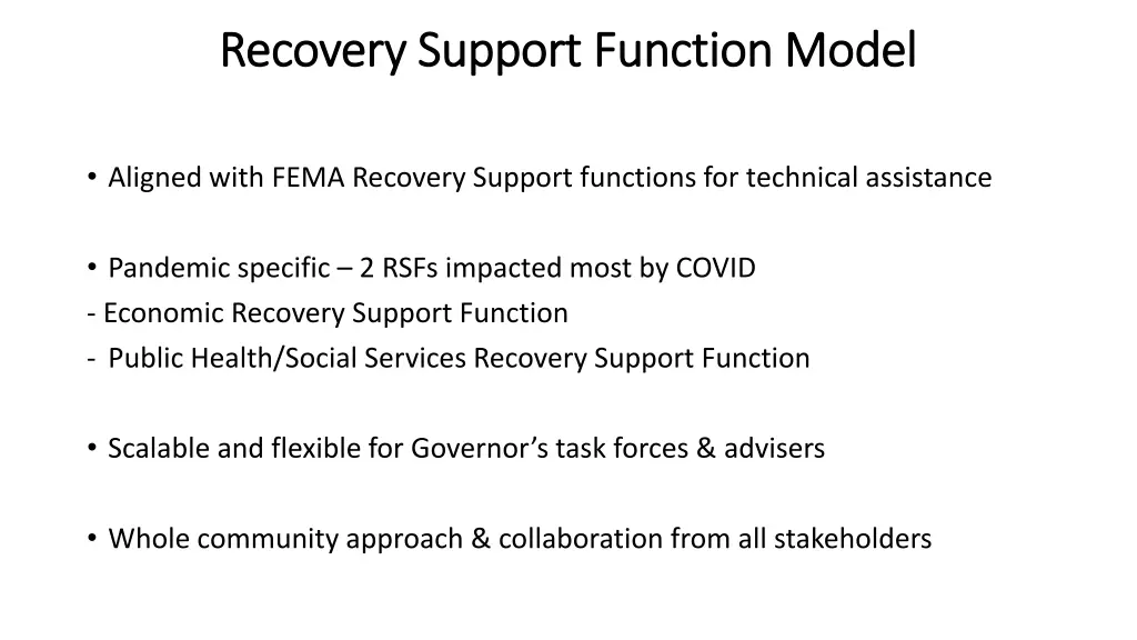 recovery support function model recovery support