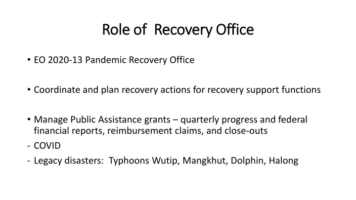 role of recovery office role of recovery office