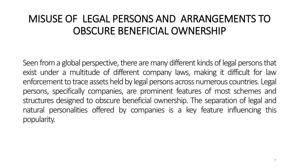 misuse of legal persons and arrangements