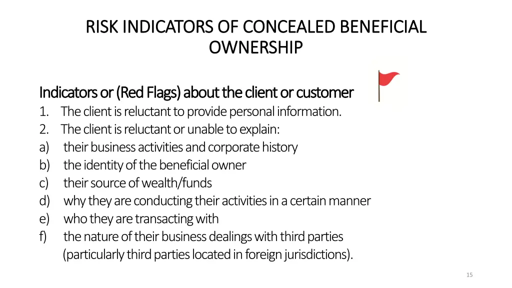 risk indicators of concealed beneficial risk