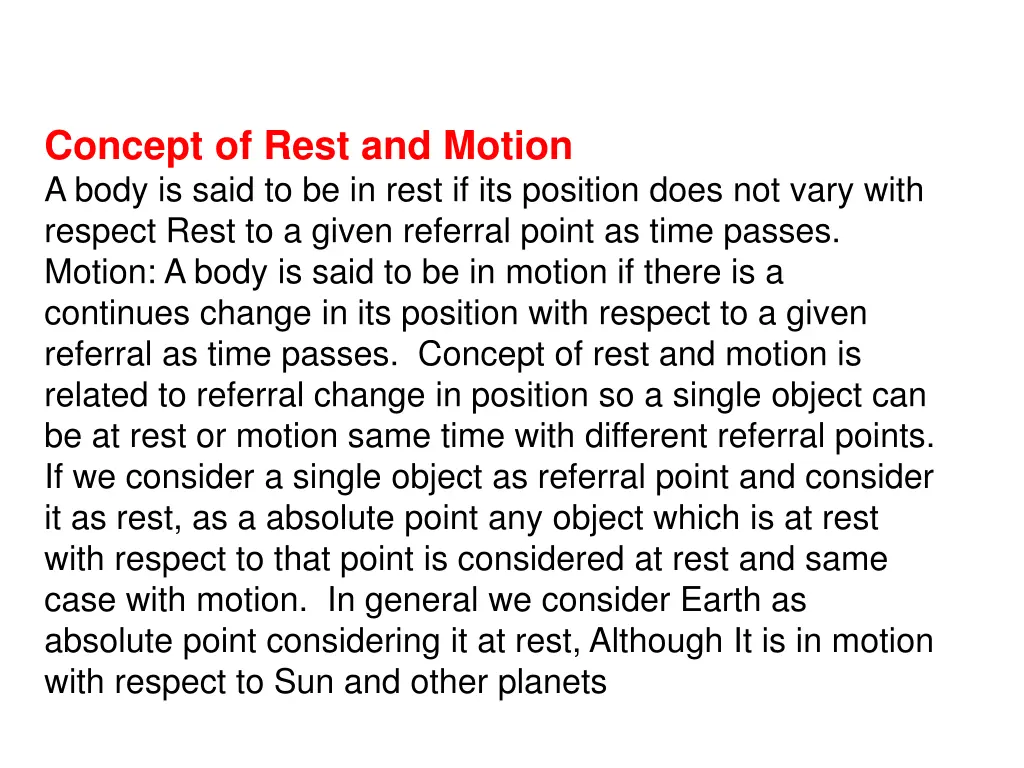 concept of rest and motion a body is said