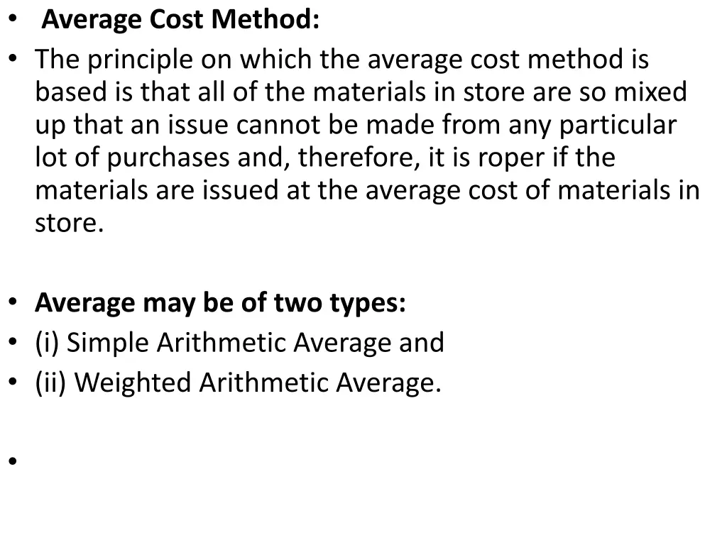 average cost method the principle on which