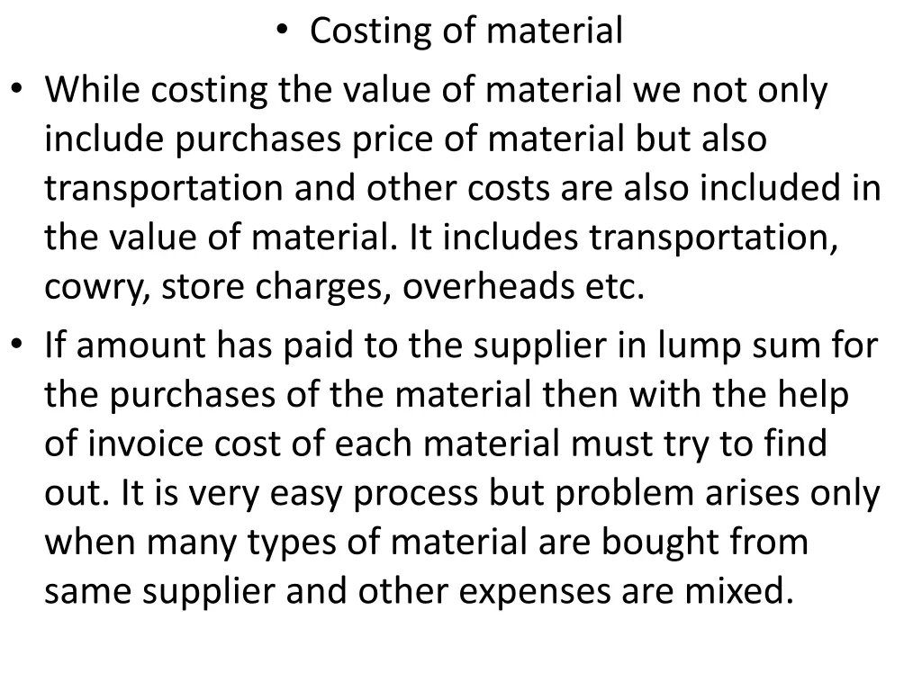 costing of material