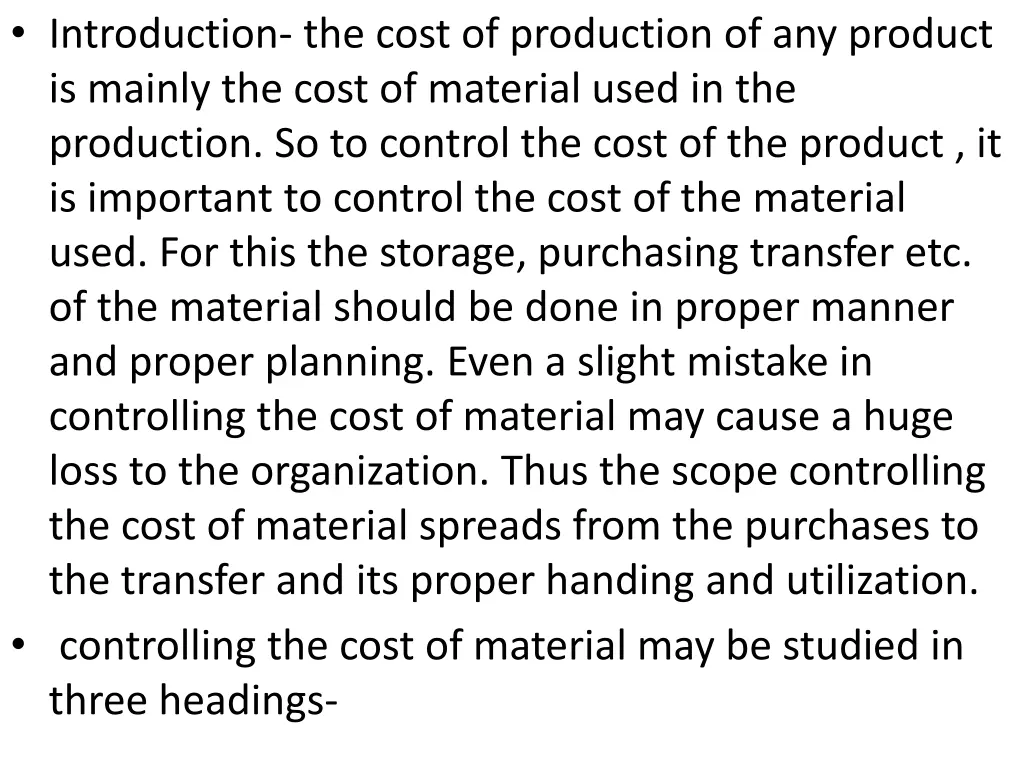 introduction the cost of production