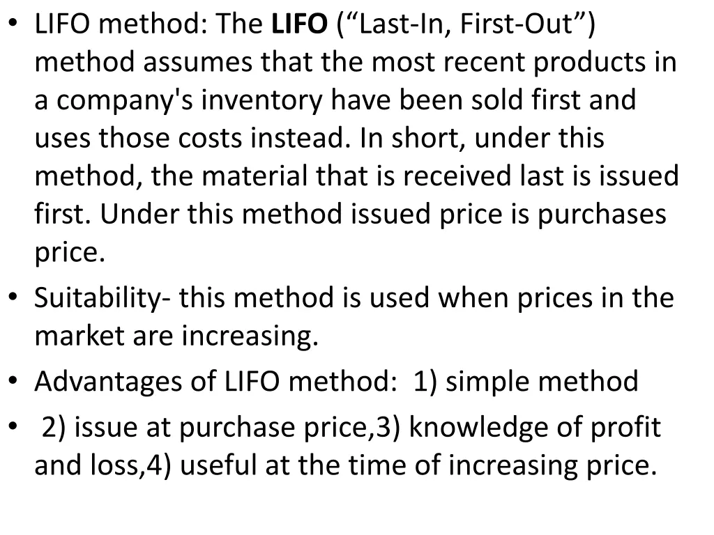 lifo method the lifo last in first out method