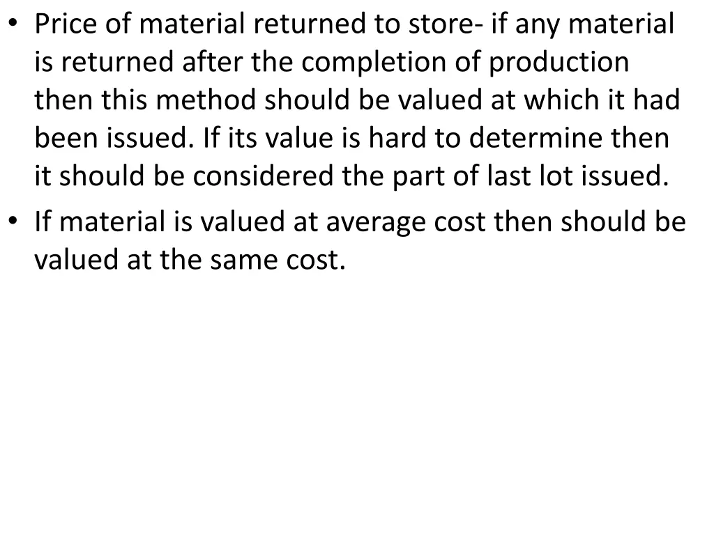 price of material returned to store