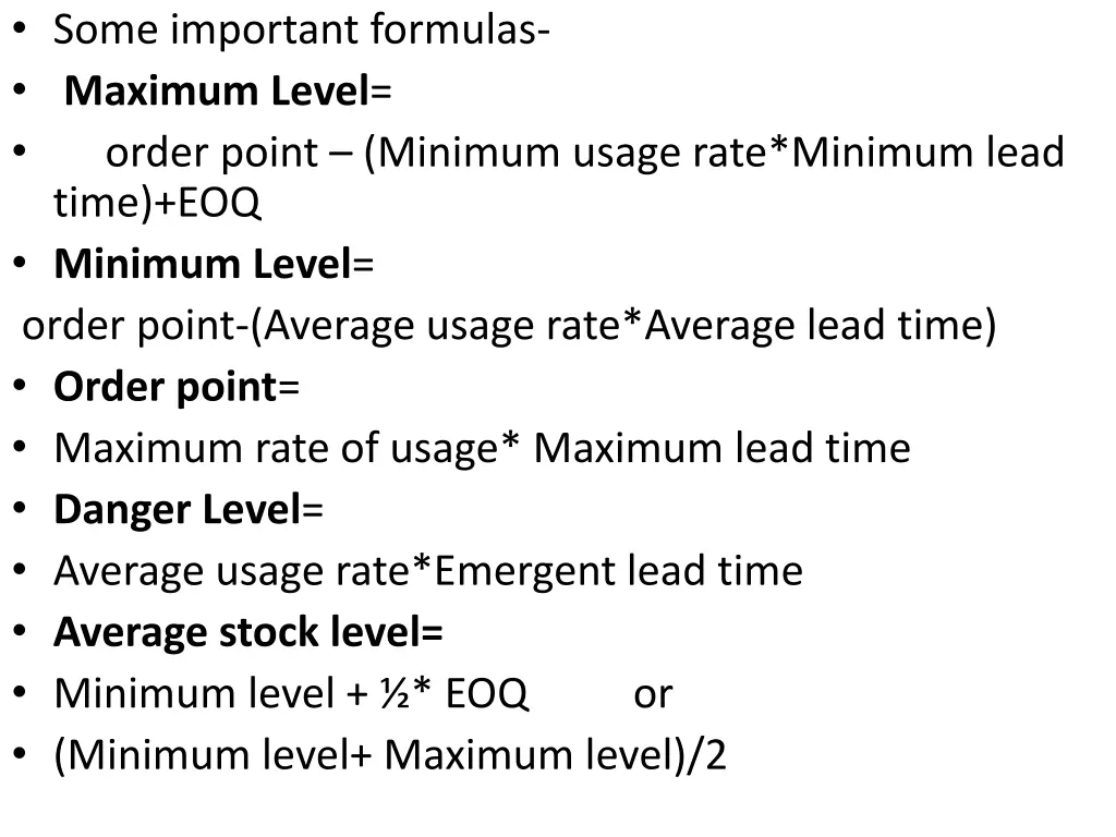 some important formulas maximum level order point