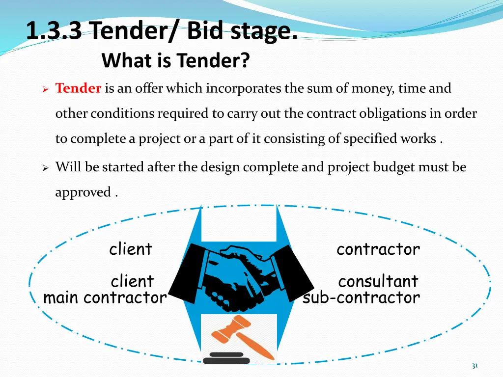 1 3 3 tender bid stage what is tender