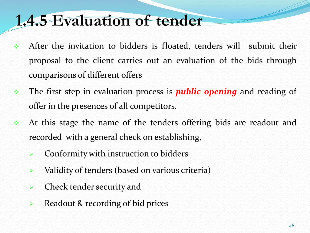 1 4 5 evaluation of tender