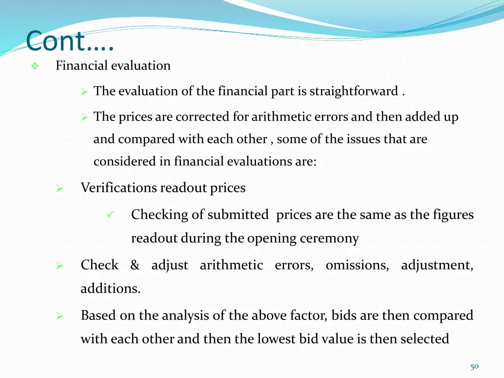 cont financial evaluation