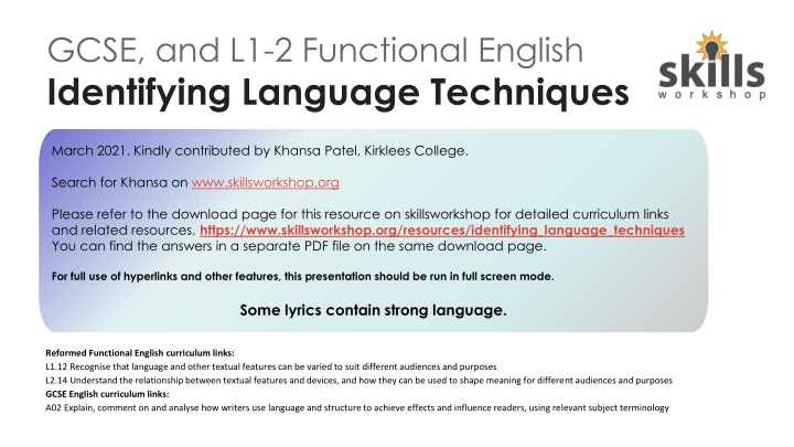 gcse and l1 2 functional english identifying