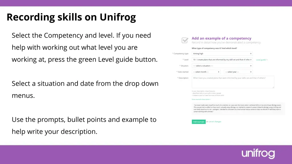 recording skills on unifrog