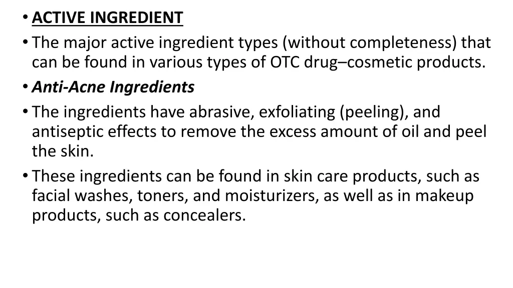 active ingredient the major active ingredient