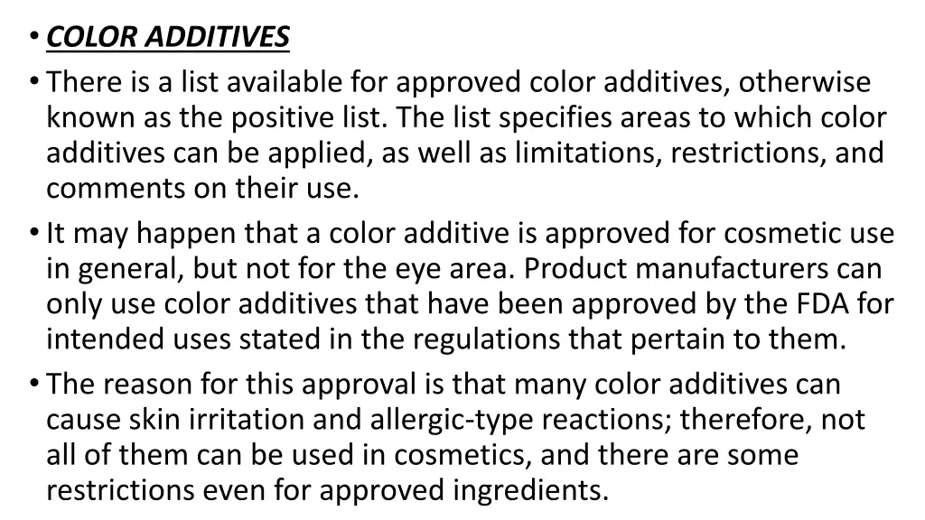 color additives there is a list available