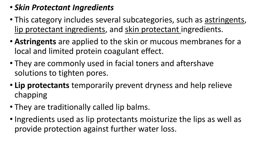 skin protectant ingredients this category