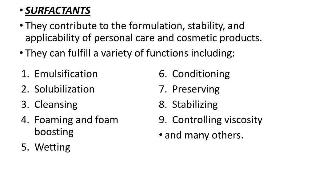 surfactants they contribute to the formulation