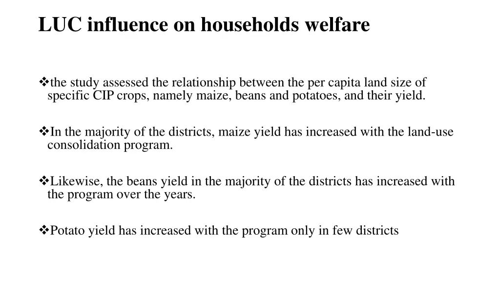 luc influence on households welfare