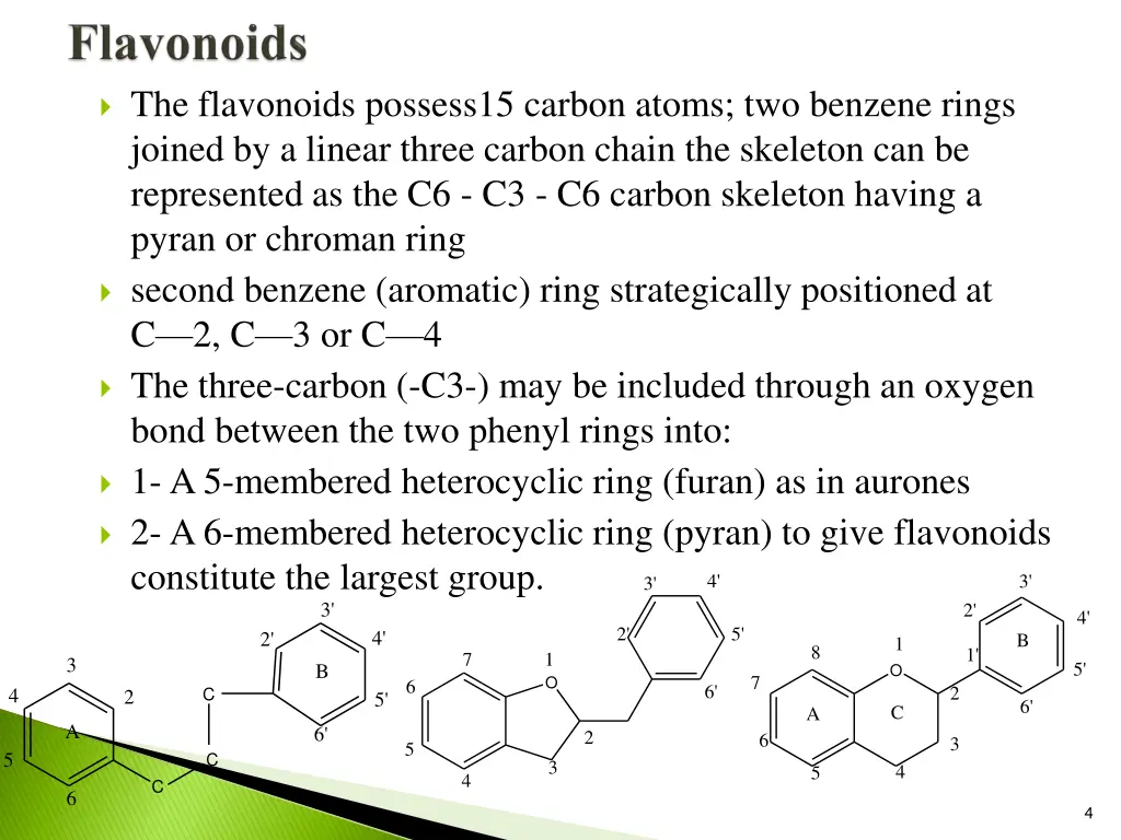 the flavonoids possess15 carbon atoms two benzene