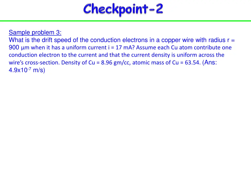 sample problem 3 what is the drift speed