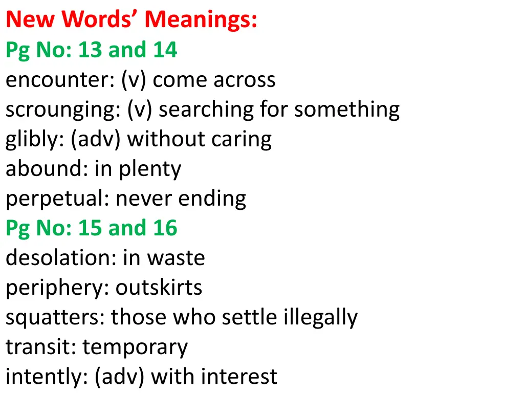 new words meanings pg no 13 and 14 encounter