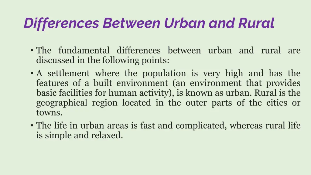 differences between urban and rural