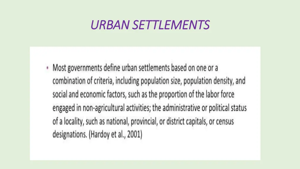 urban settlements urban settlements