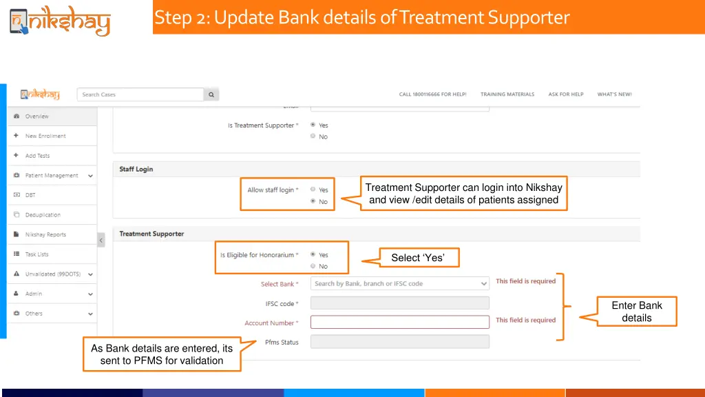 step 2 update bank details of treatment supporter