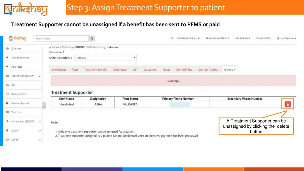 step 3 assign treatment supporter to patient 2