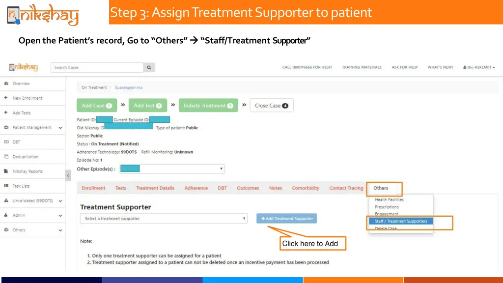 step 3 assign treatment supporter to patient