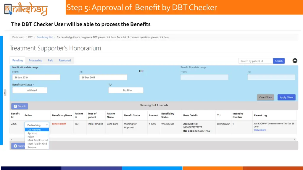 step 5 approval of benefit by dbt checker 1