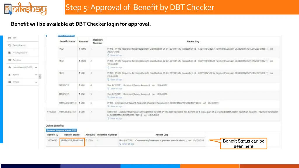 step 5 approval of benefit by dbt checker