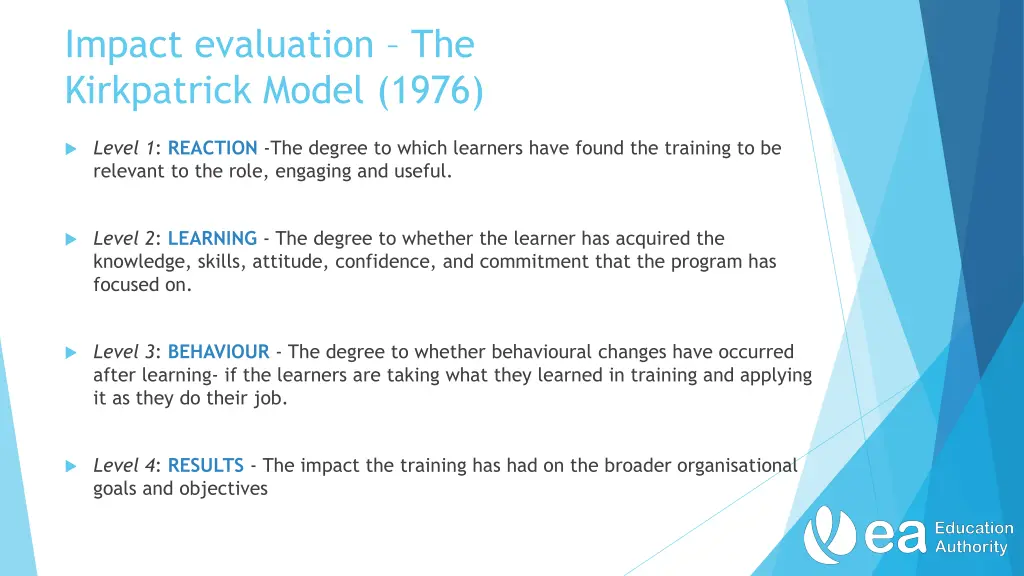 impact evaluation the kirkpatrick model 1976